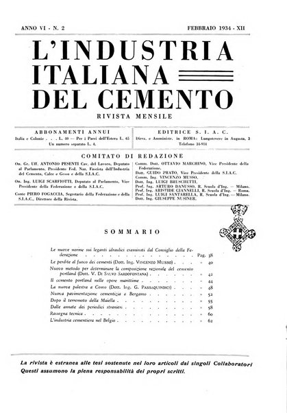 L'industria italiana del cemento rivista della Società incremento applicazioni cemento