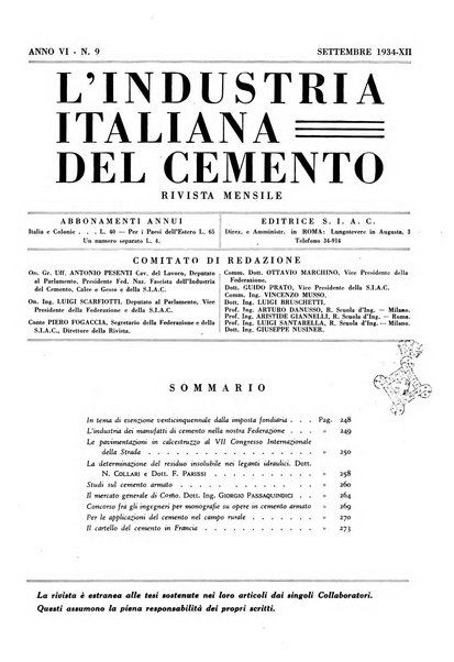 L'industria italiana del cemento rivista della Società incremento applicazioni cemento