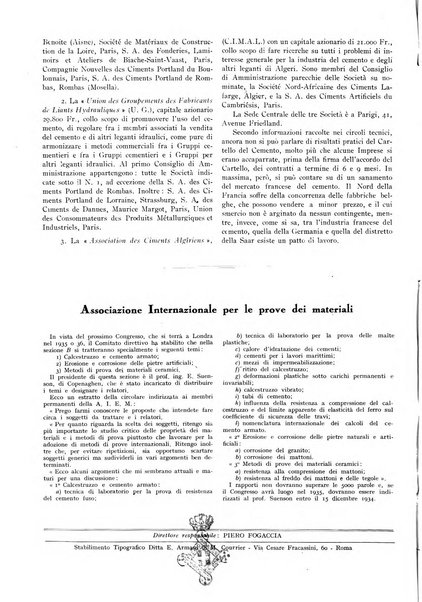 L'industria italiana del cemento rivista della Società incremento applicazioni cemento