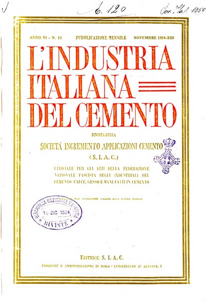 L'industria italiana del cemento rivista della Società incremento applicazioni cemento