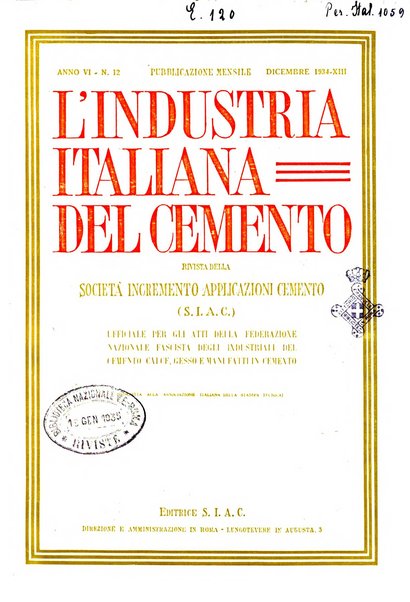 L'industria italiana del cemento rivista della Società incremento applicazioni cemento