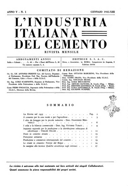 L'industria italiana del cemento rivista della Società incremento applicazioni cemento