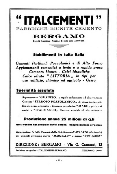 L'industria italiana del cemento rivista della Società incremento applicazioni cemento