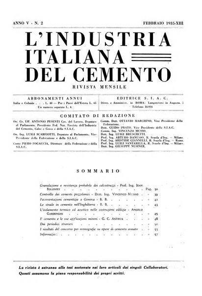 L'industria italiana del cemento rivista della Società incremento applicazioni cemento