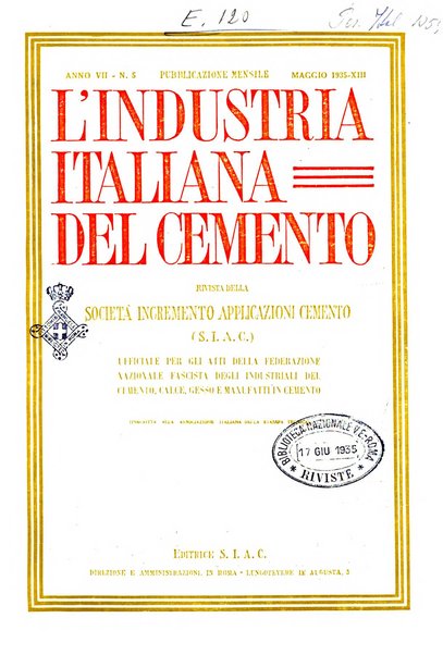 L'industria italiana del cemento rivista della Società incremento applicazioni cemento