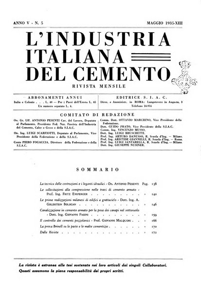 L'industria italiana del cemento rivista della Società incremento applicazioni cemento