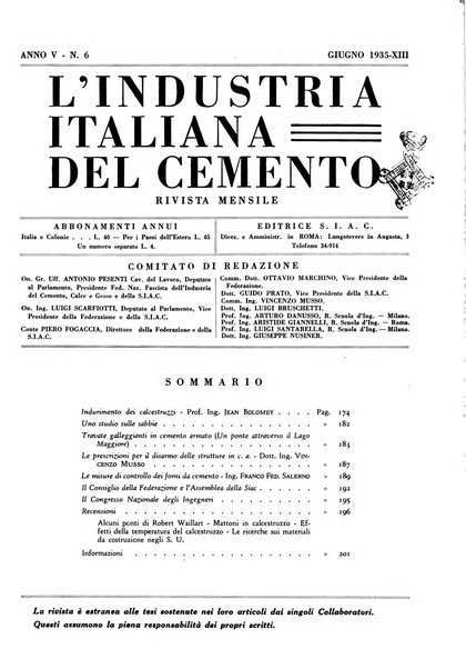 L'industria italiana del cemento rivista della Società incremento applicazioni cemento