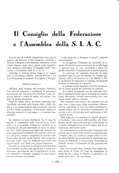 L'industria italiana del cemento rivista della Società incremento applicazioni cemento