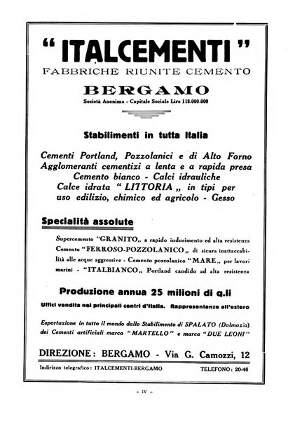 L'industria italiana del cemento rivista della Società incremento applicazioni cemento