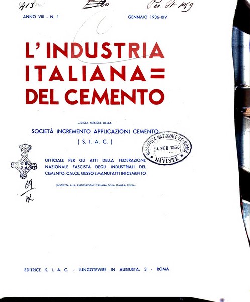 L'industria italiana del cemento rivista della Società incremento applicazioni cemento