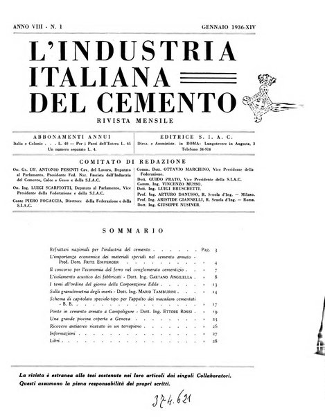 L'industria italiana del cemento rivista della Società incremento applicazioni cemento