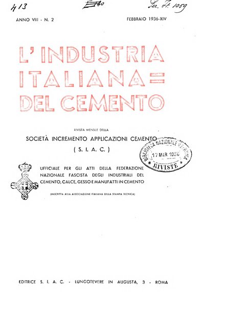 L'industria italiana del cemento rivista della Società incremento applicazioni cemento
