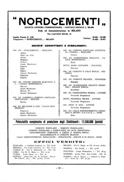 L'industria italiana del cemento rivista della Società incremento applicazioni cemento