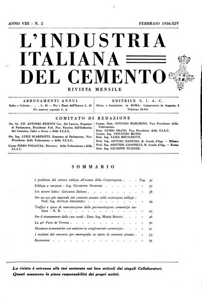 L'industria italiana del cemento rivista della Società incremento applicazioni cemento