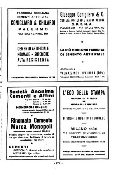 L'industria italiana del cemento rivista della Società incremento applicazioni cemento