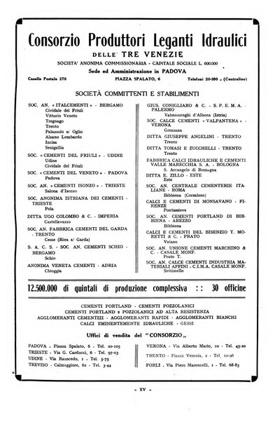 L'industria italiana del cemento rivista della Società incremento applicazioni cemento