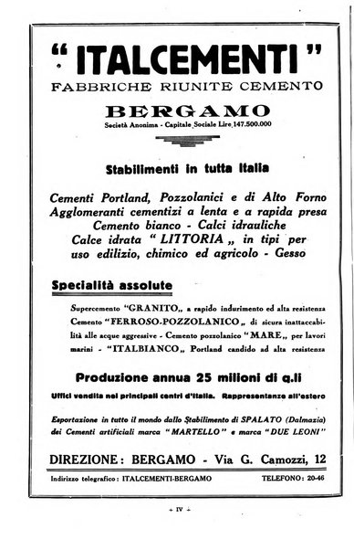 L'industria italiana del cemento rivista della Società incremento applicazioni cemento