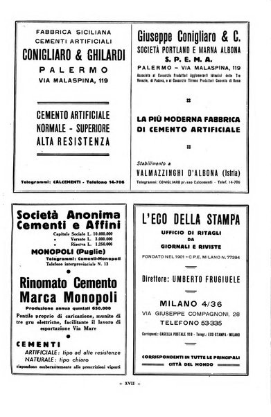 L'industria italiana del cemento rivista della Società incremento applicazioni cemento