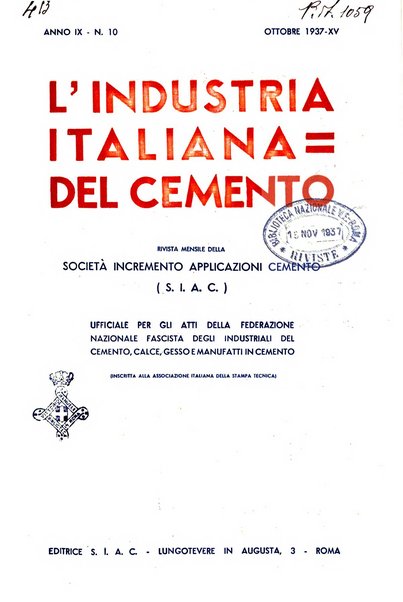 L'industria italiana del cemento rivista della Società incremento applicazioni cemento