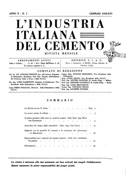 L'industria italiana del cemento rivista della Società incremento applicazioni cemento