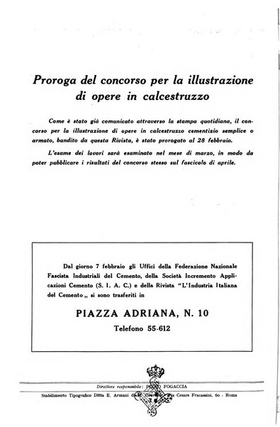 L'industria italiana del cemento rivista della Società incremento applicazioni cemento