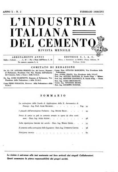 L'industria italiana del cemento rivista della Società incremento applicazioni cemento