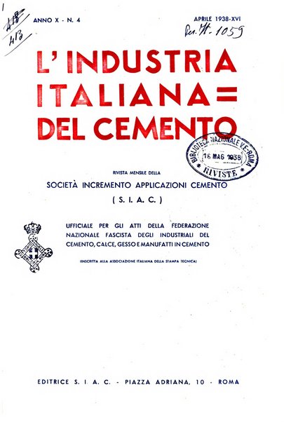 L'industria italiana del cemento rivista della Società incremento applicazioni cemento