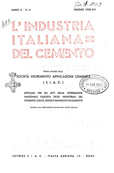 L'industria italiana del cemento rivista della Società incremento applicazioni cemento