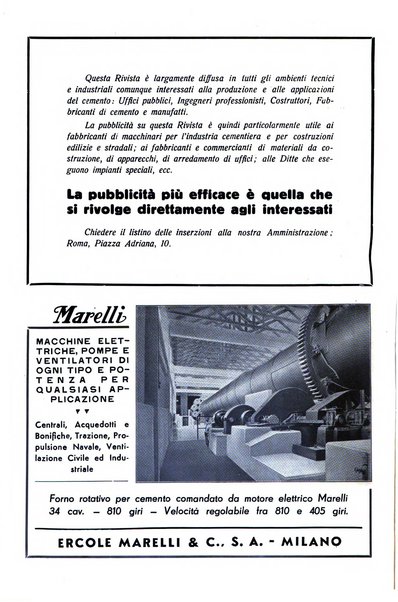 L'industria italiana del cemento rivista della Società incremento applicazioni cemento