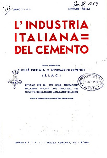 L'industria italiana del cemento rivista della Società incremento applicazioni cemento