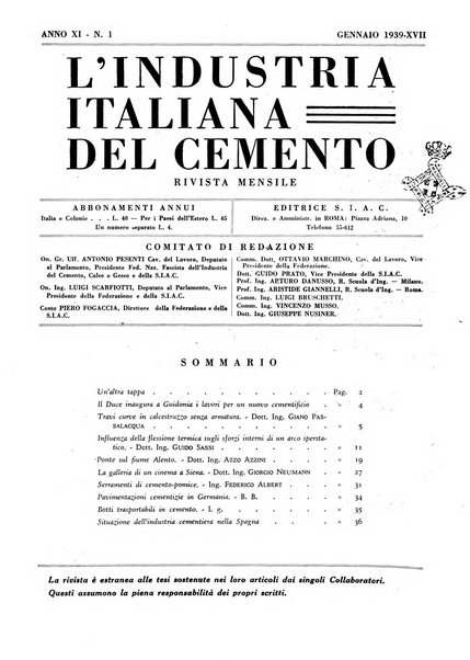 L'industria italiana del cemento rivista della Società incremento applicazioni cemento