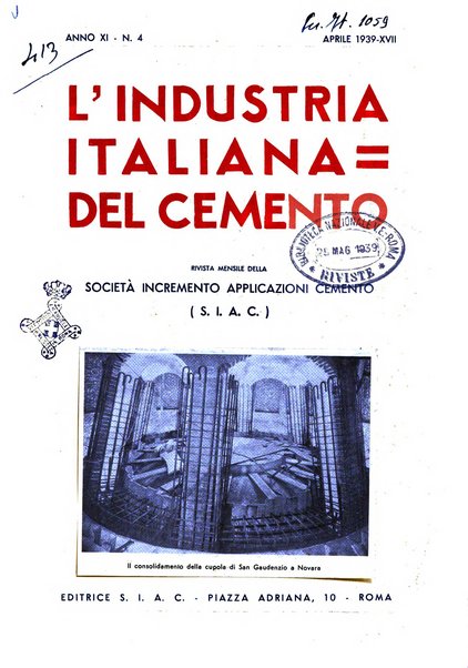 L'industria italiana del cemento rivista della Società incremento applicazioni cemento