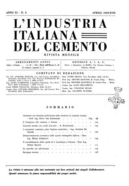 L'industria italiana del cemento rivista della Società incremento applicazioni cemento