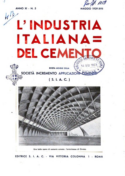 L'industria italiana del cemento rivista della Società incremento applicazioni cemento