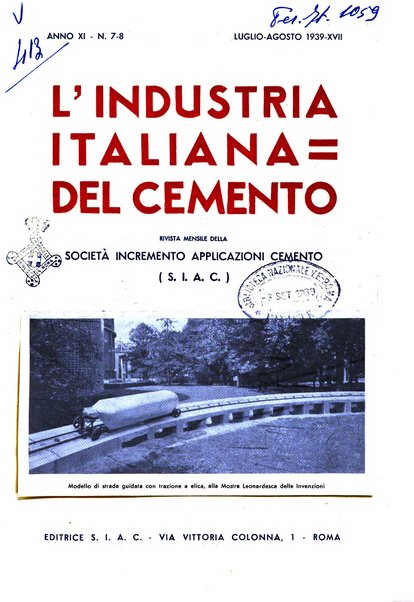 L'industria italiana del cemento rivista della Società incremento applicazioni cemento