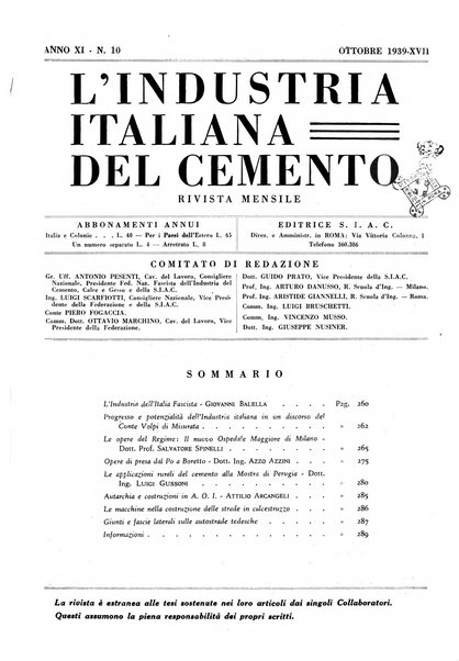 L'industria italiana del cemento rivista della Società incremento applicazioni cemento