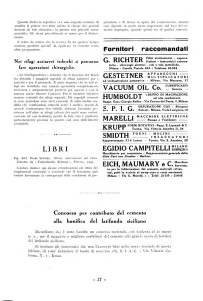 L'industria italiana del cemento rivista della Società incremento applicazioni cemento