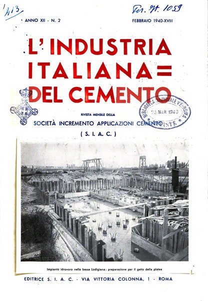 L'industria italiana del cemento rivista della Società incremento applicazioni cemento