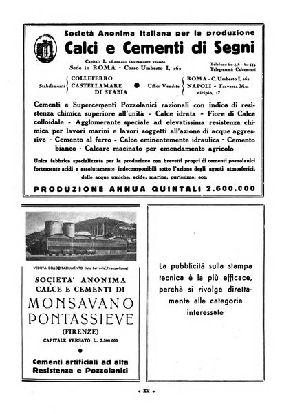 L'industria italiana del cemento rivista della Società incremento applicazioni cemento