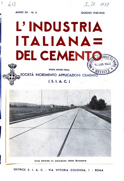 L'industria italiana del cemento rivista della Società incremento applicazioni cemento