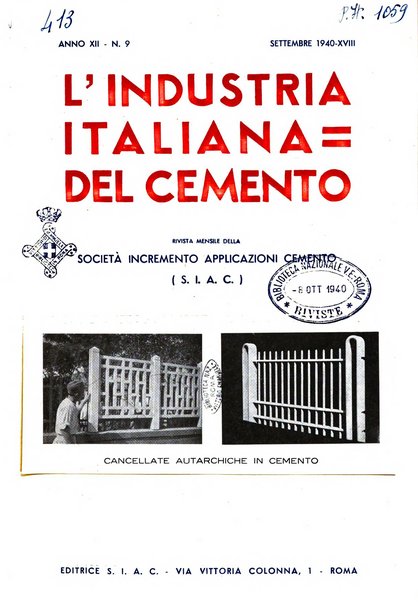 L'industria italiana del cemento rivista della Società incremento applicazioni cemento