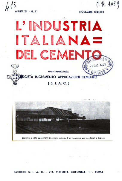 L'industria italiana del cemento rivista della Società incremento applicazioni cemento