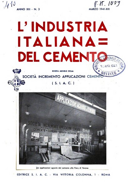 L'industria italiana del cemento rivista della Società incremento applicazioni cemento