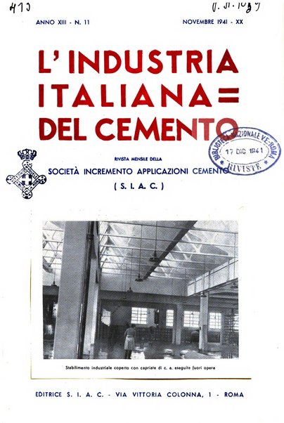 L'industria italiana del cemento rivista della Società incremento applicazioni cemento