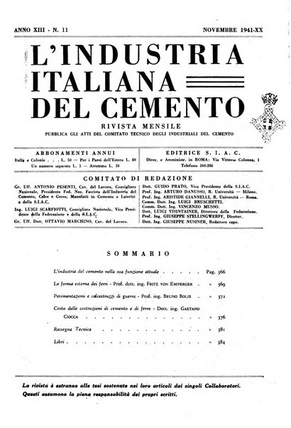 L'industria italiana del cemento rivista della Società incremento applicazioni cemento