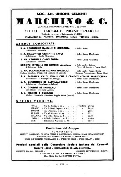 L'industria italiana del cemento rivista della Società incremento applicazioni cemento