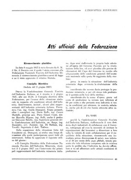 L'industria mineraria bollettino mensile della Federazione nazionale fascista dell'industria mineraria