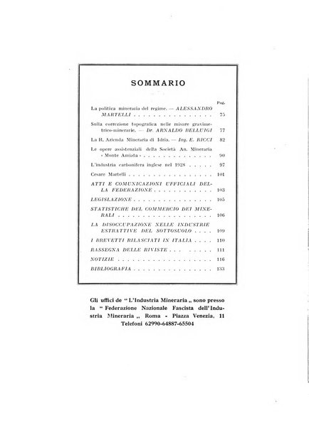 L'industria mineraria bollettino mensile della Federazione nazionale fascista dell'industria mineraria