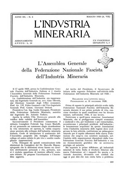 L'industria mineraria bollettino mensile della Federazione nazionale fascista dell'industria mineraria