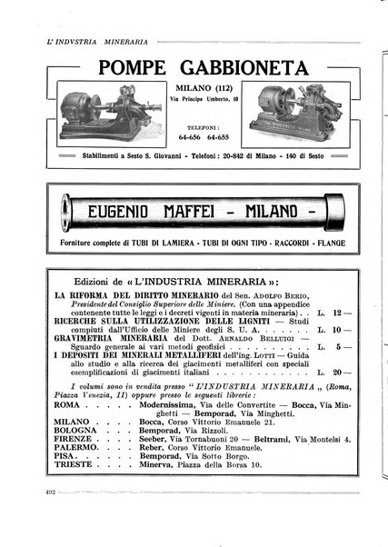 L'industria mineraria bollettino mensile della Federazione nazionale fascista dell'industria mineraria